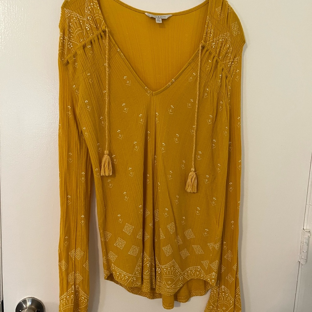 Lucky Brand Mustard Blouse with Tassels